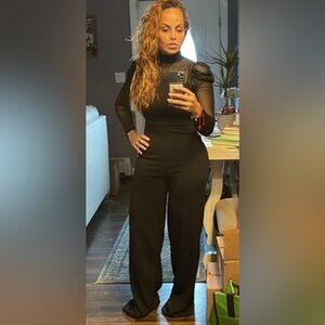 Fashion Nova Keep It Classy Mesh Jumpsuit - Black- Small